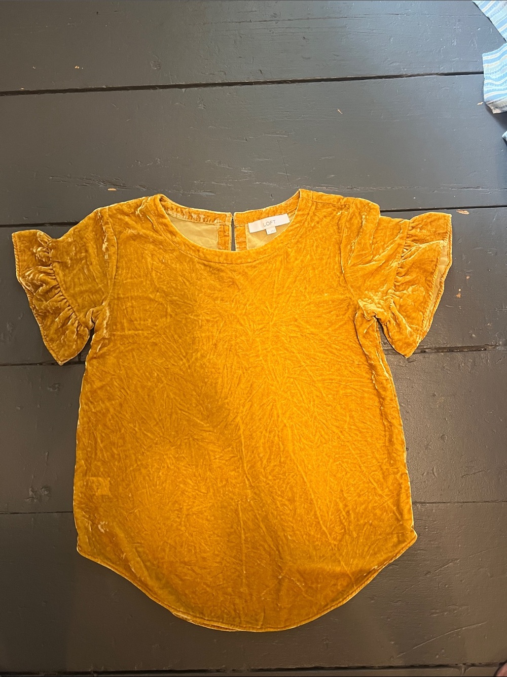 LOFT Velvet Ruffle Sleeve Top in Mustard